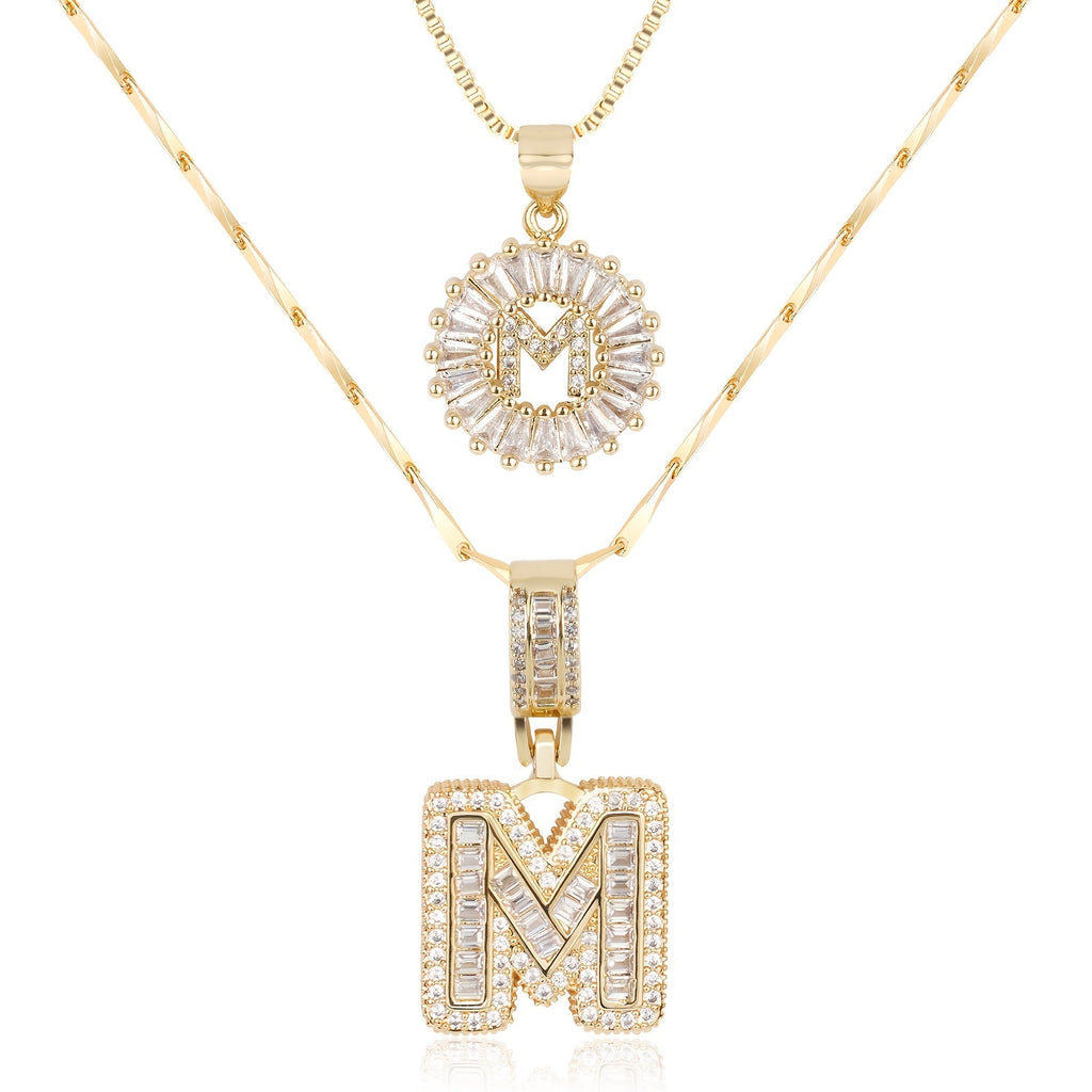 2pc 14k Sparkling Letter Initial Necklaces — product detail