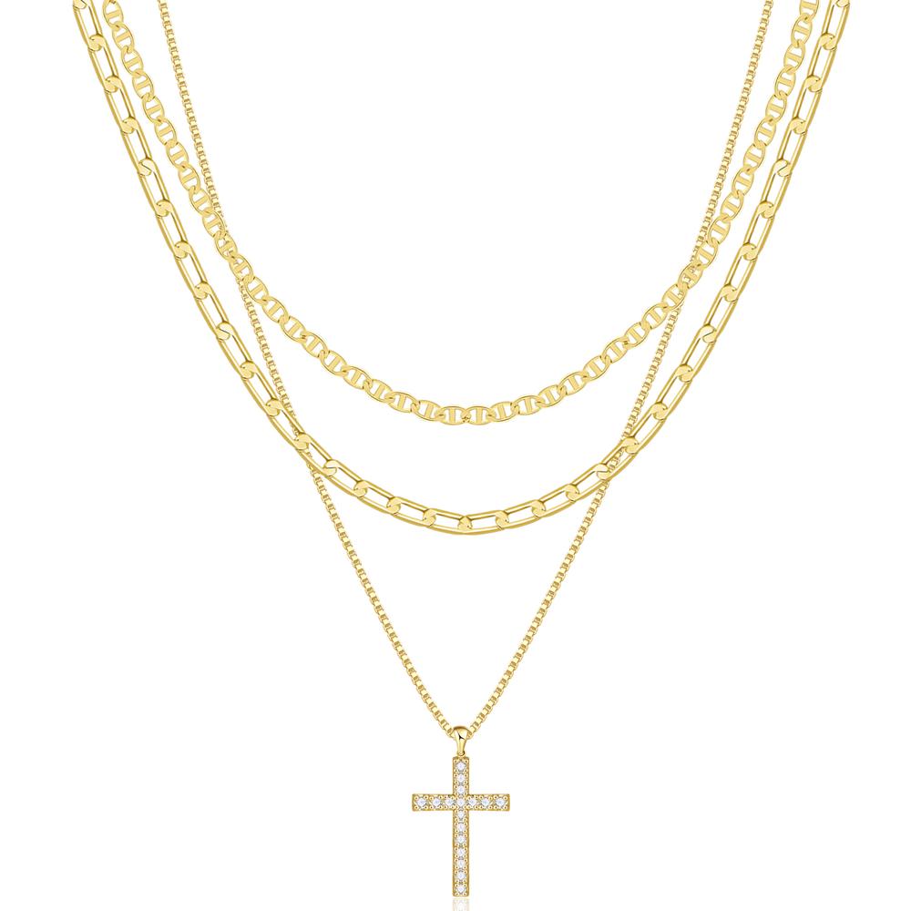 3pc 14k Layered Cross Necklace Stack — product detail