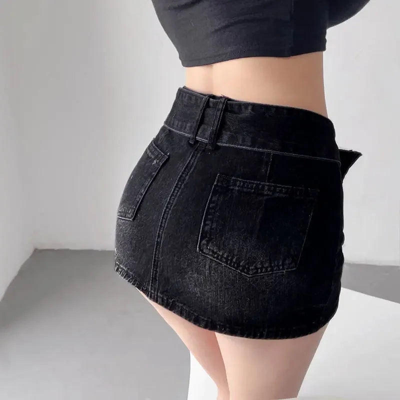Vixen Belted Denim Mini Skirt