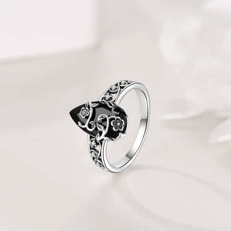 Floral Accented Onyx Ring — product detail