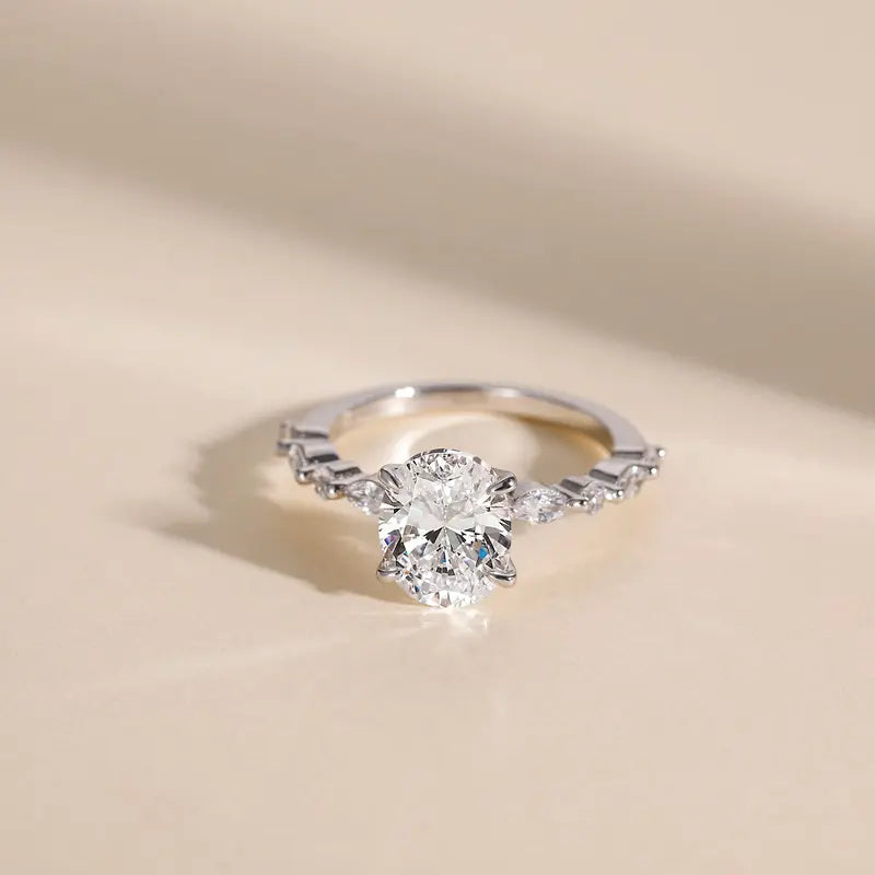 S925 3CT Elegant Oval Set Moissanite Accented Band Ring — product detail