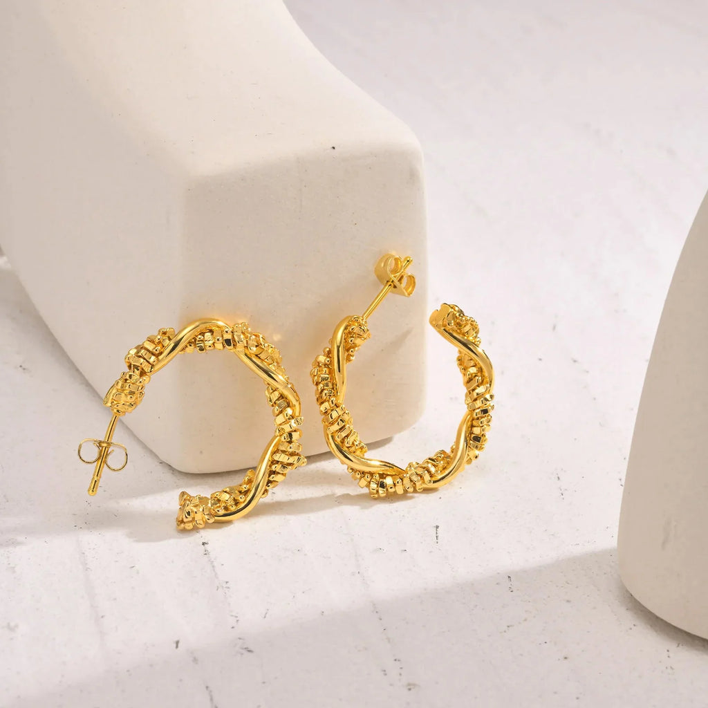 14k Dainty Textured Spiral Hoop Earrings — product detail