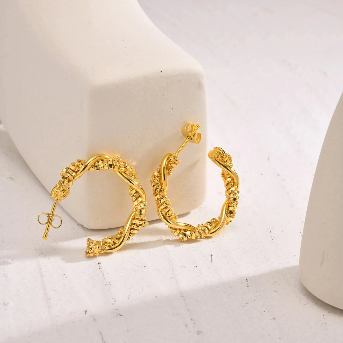 14k Dainty Textured Spiral Hoop Earrings — product detail