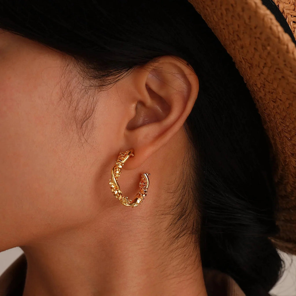 14k Dainty Textured Spiral Hoop Earrings — product detail