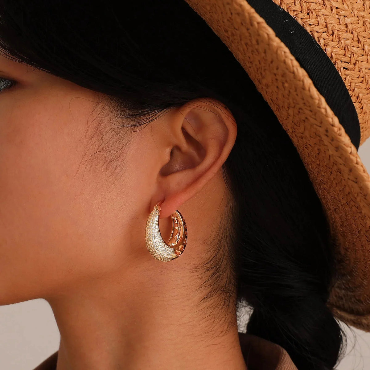 14k Intricate Half Diamond Hoop Earrings — product detail