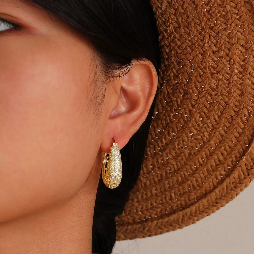 14k Intricate Half Diamond Hoop Earrings — product detail