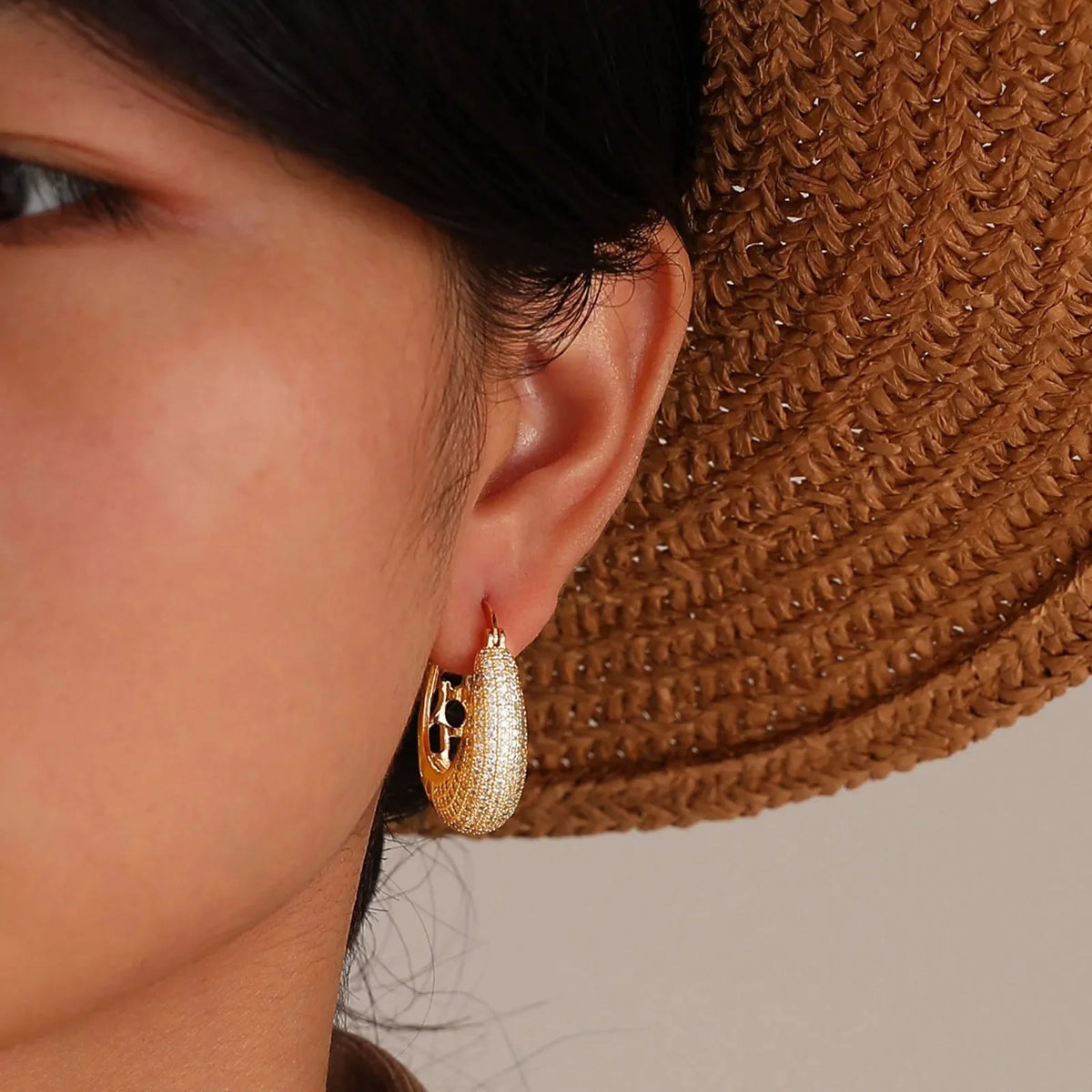 14k Intricate Half Diamond Hoop Earrings — product detail