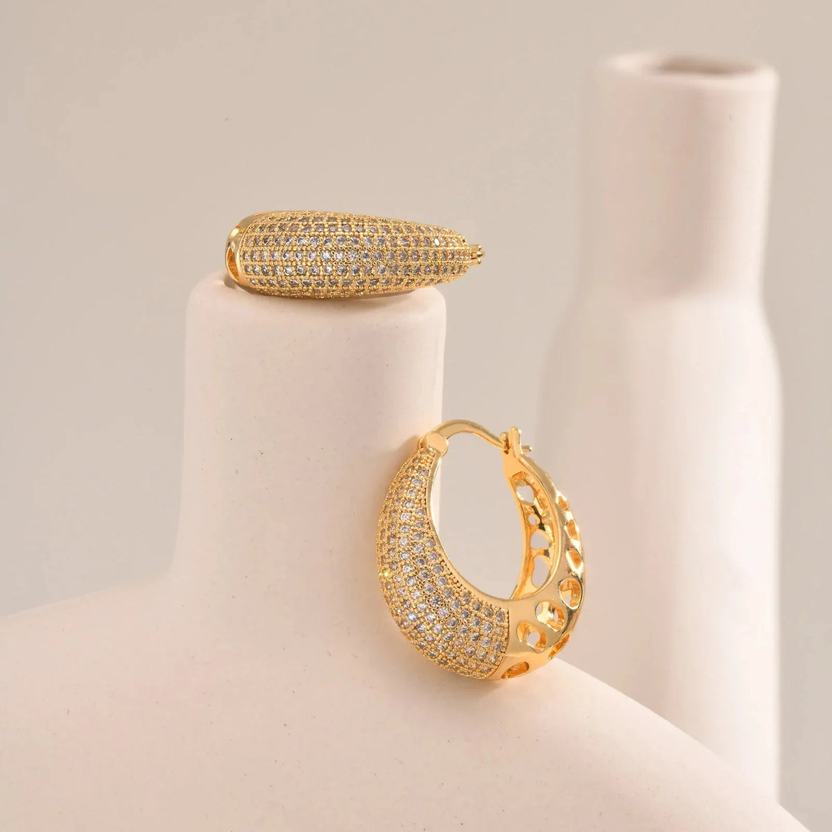 14k Intricate Half Diamond Hoop Earrings — product detail