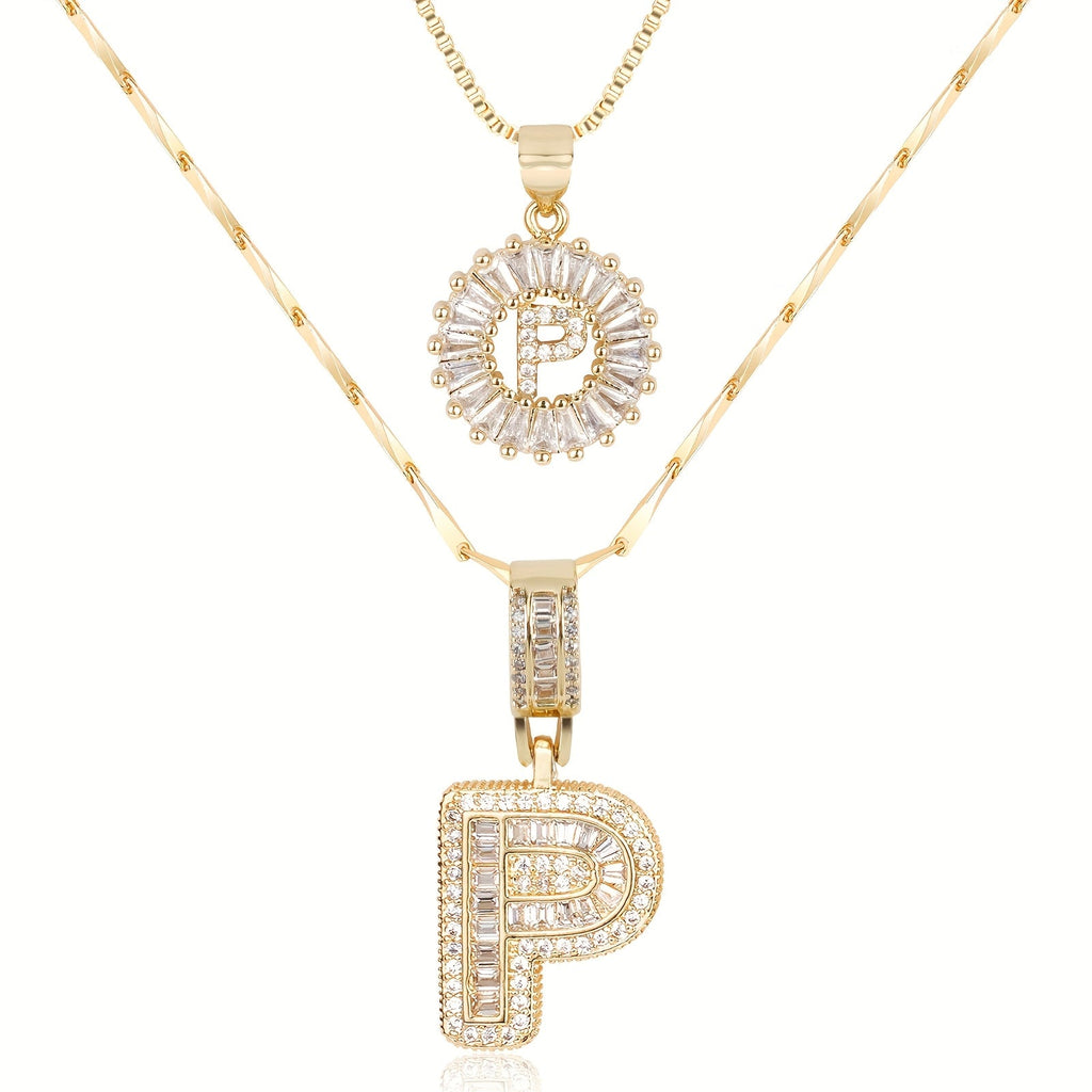 2pc 14k Sparkling Letter Initial Necklaces — product detail