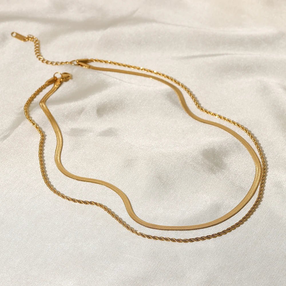 18k Layered Herringbone & Rope Chain Necklace — product detail