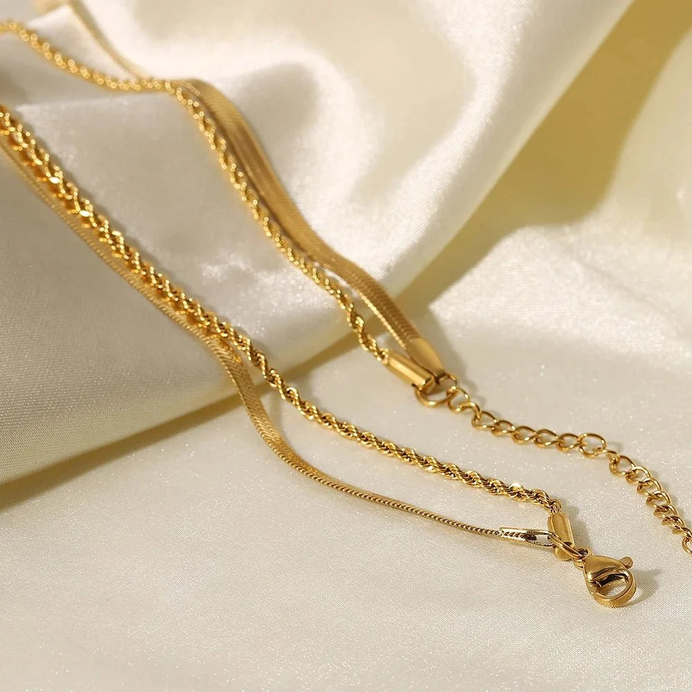 18k Layered Herringbone & Rope Chain Necklace — product detail