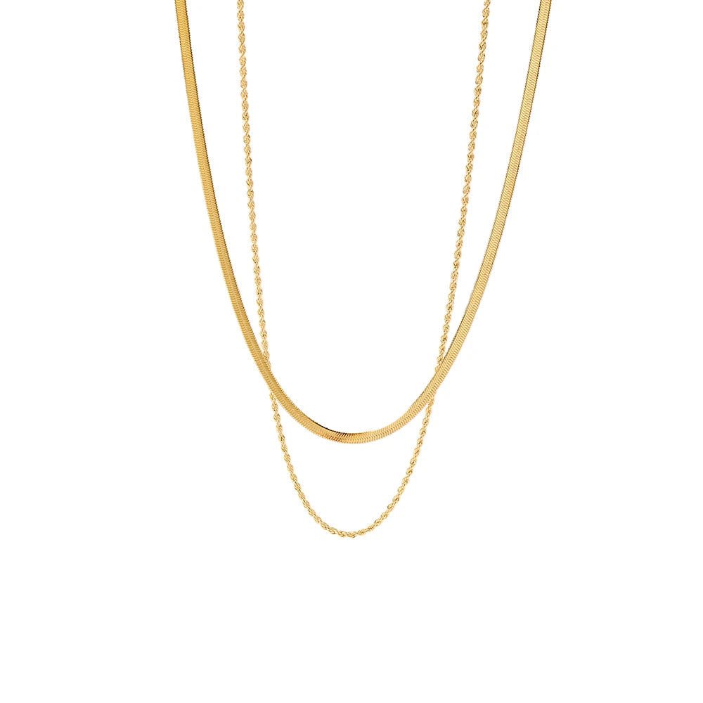 18k Layered Herringbone & Rope Chain Necklace — product detail