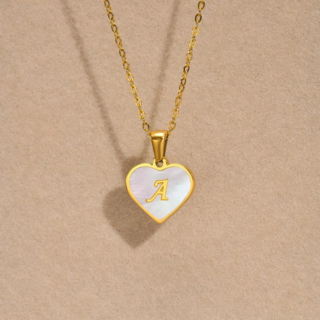 18k Pearl Heart Initial Letter Necklace — product detail