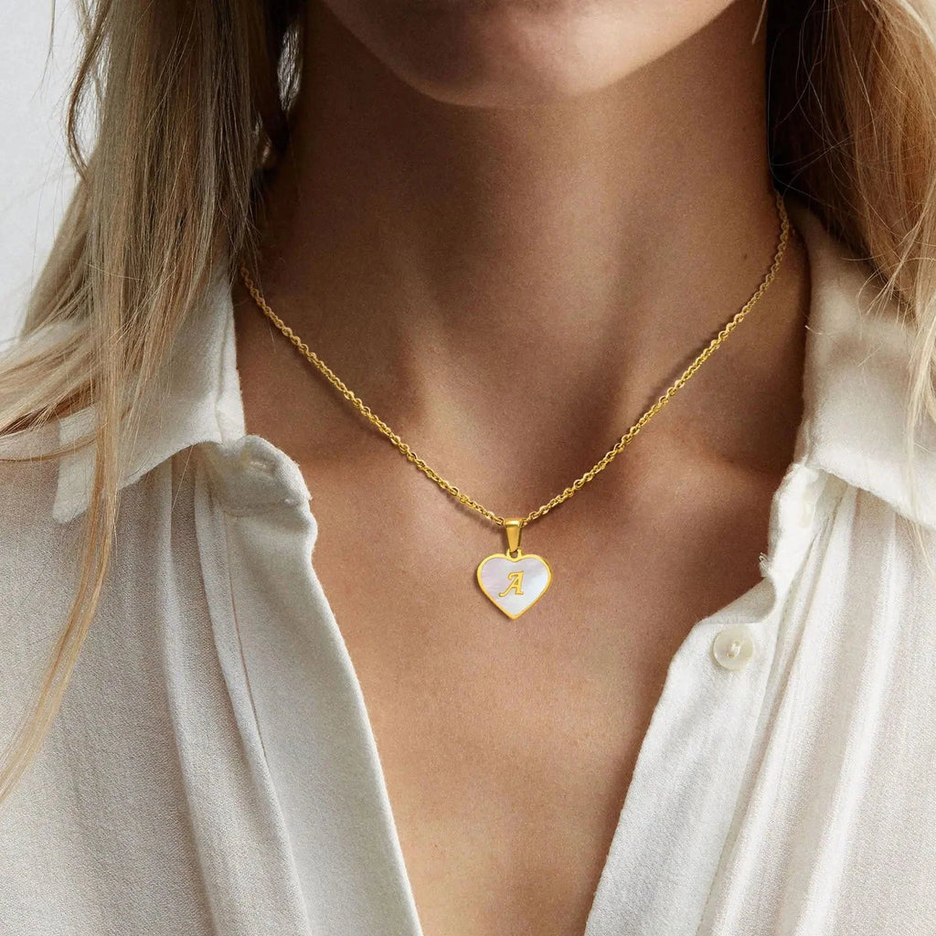 18k Pearl Heart Initial Letter Necklace — product detail