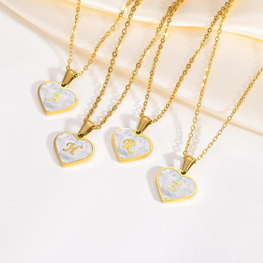18k Pearl Heart Initial Letter Necklace — product detail