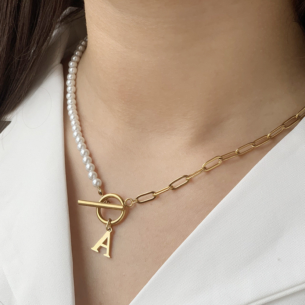 Pearl & Paperclip Chain Letter Initial Necklace — product detail