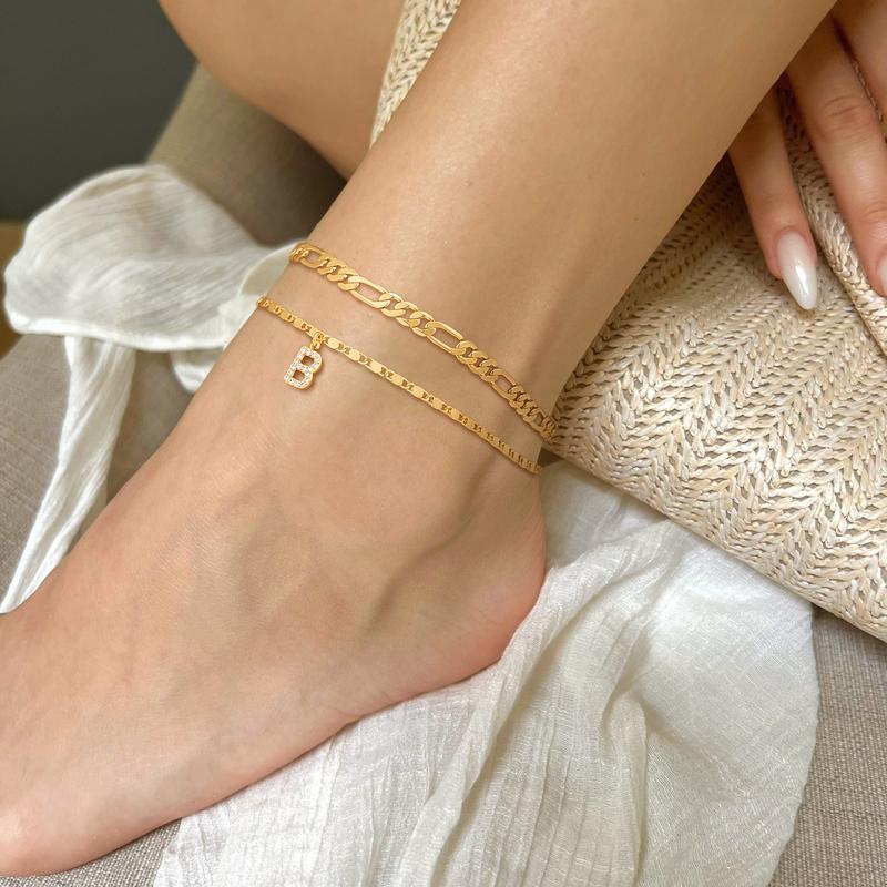 2pc 14k Sparkling Letter Initial Anklet — product detail