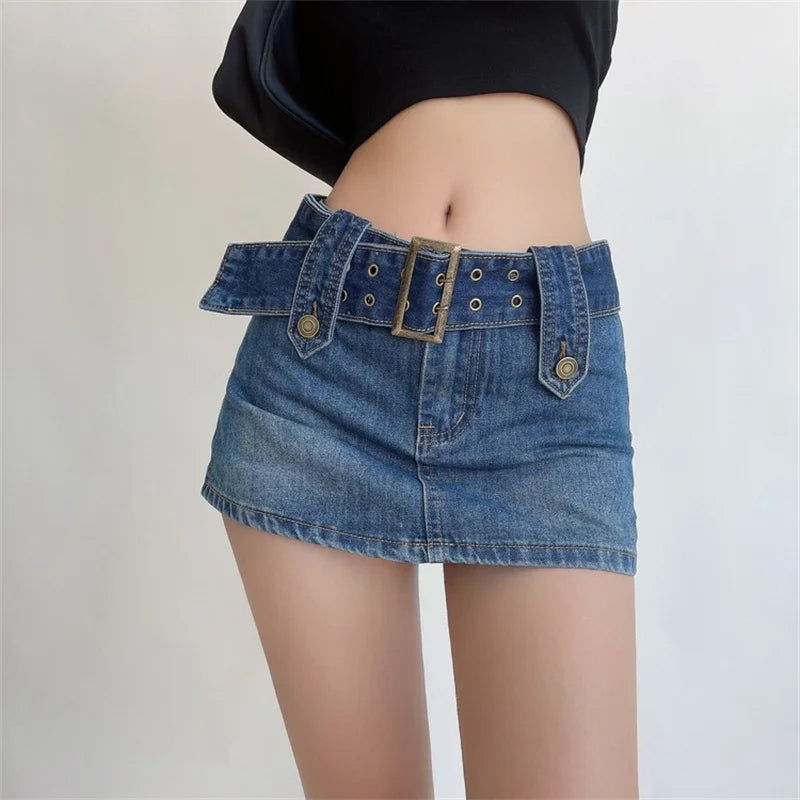 Vixen Belted Denim Mini Skirt