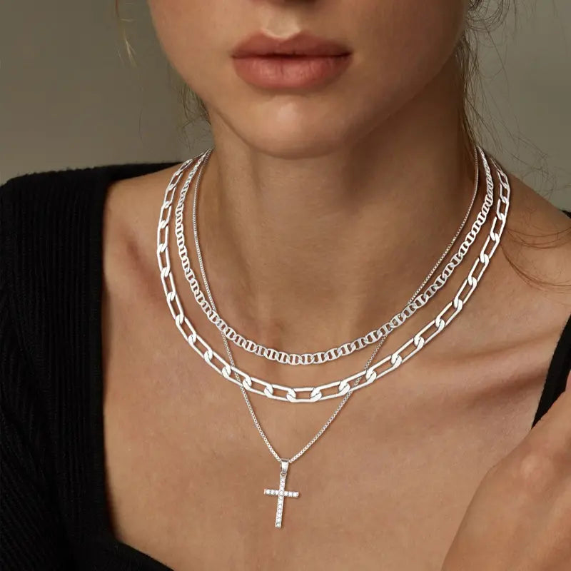 3pc 14k Layered Cross Necklace Stack — product detail