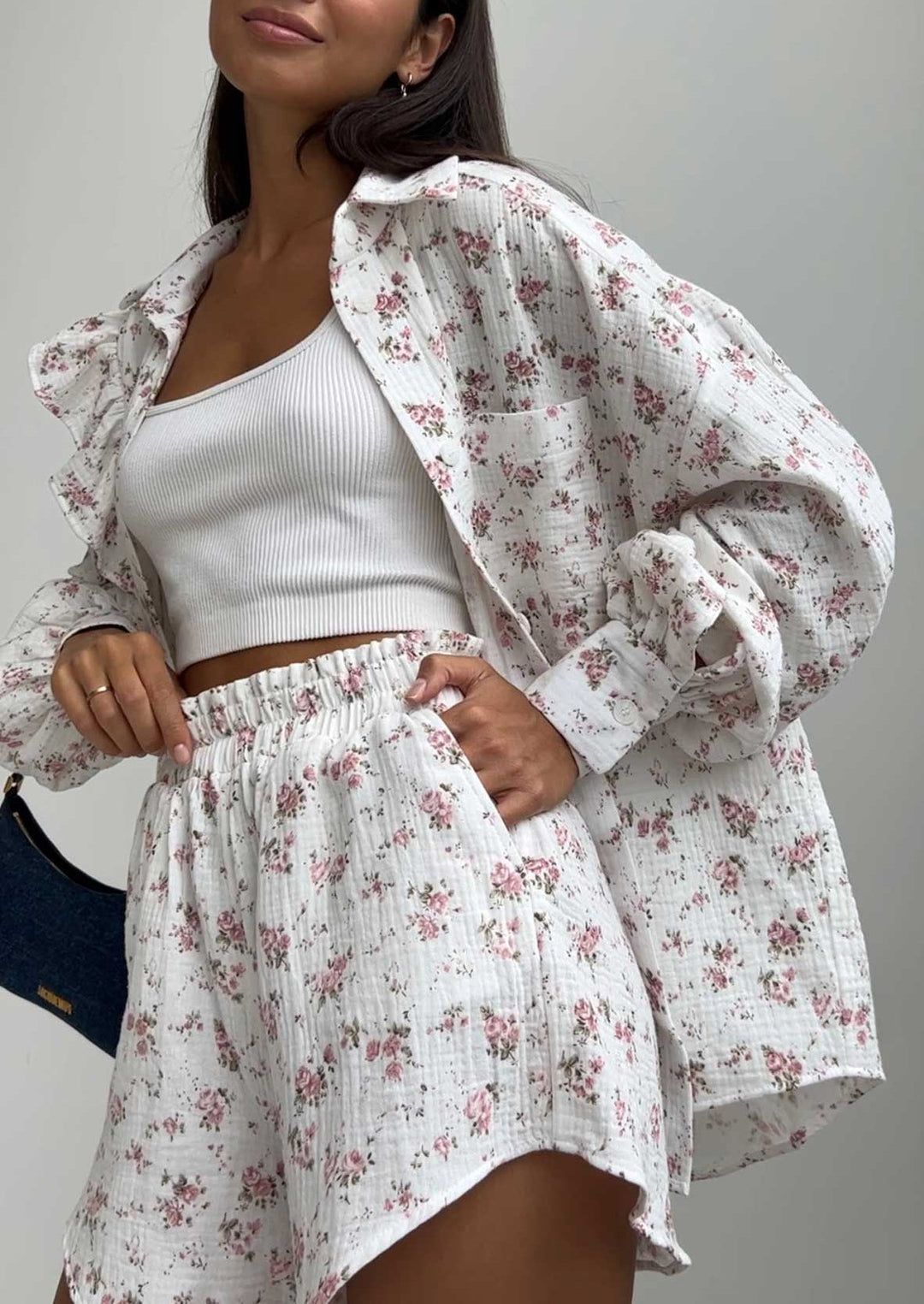 MAIRIN – FLORAL PRINT SHIRT & SHORTS TWO-PIECE SET