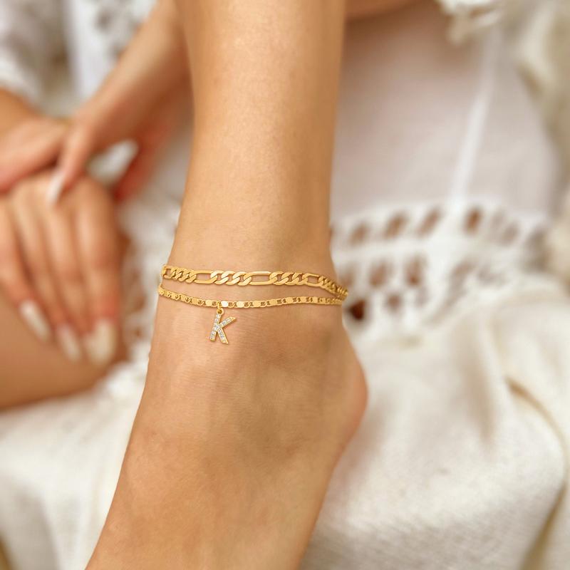 2pc 14k Sparkling Letter Initial Anklet — product detail