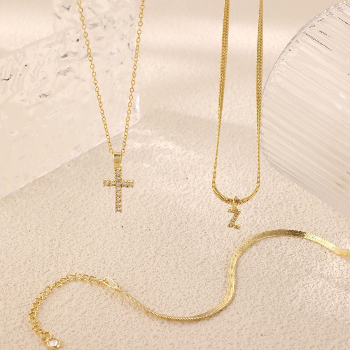 3pc 14k Diamond Accented Initial & Cross Necklace Set — product detail
