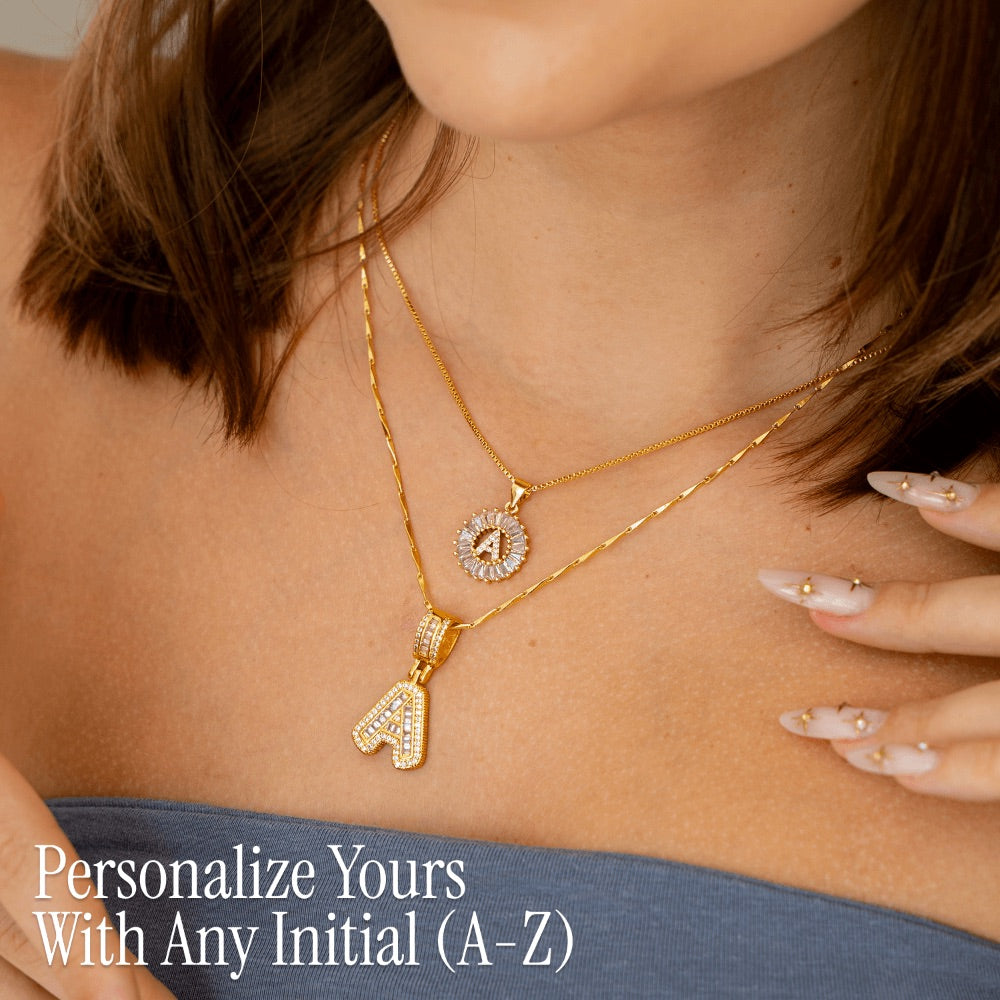 2pc 14k Sparkling Letter Initial Necklaces — product detail