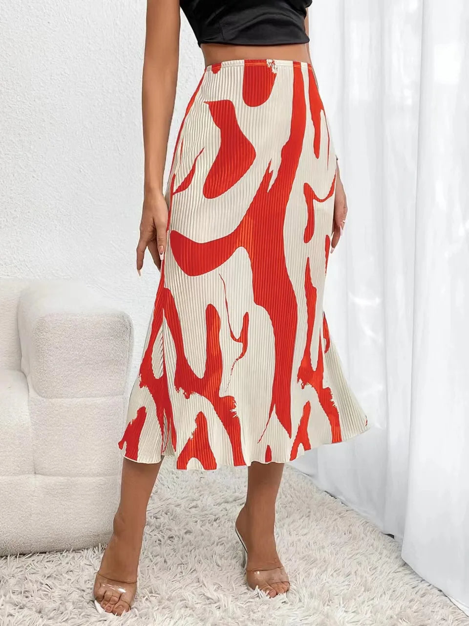 Abstract Edit Pleated Maxi Skirt