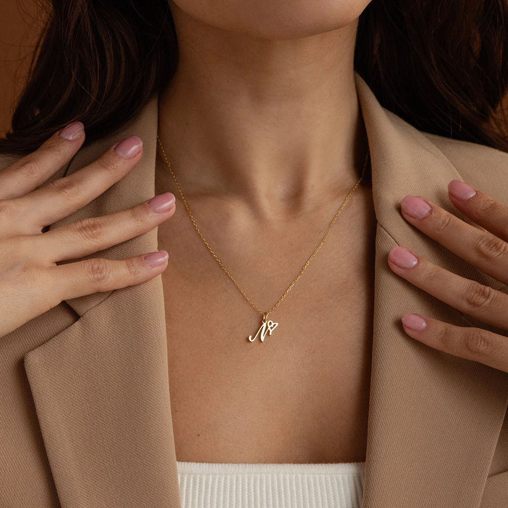Dainty Heart Letter Initial Necklace — product detail