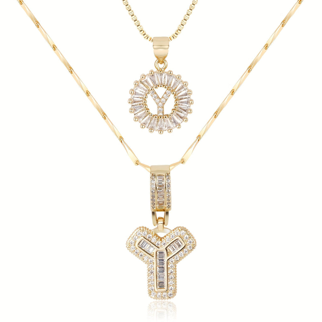 2pc 14k Sparkling Letter Initial Necklaces — product detail
