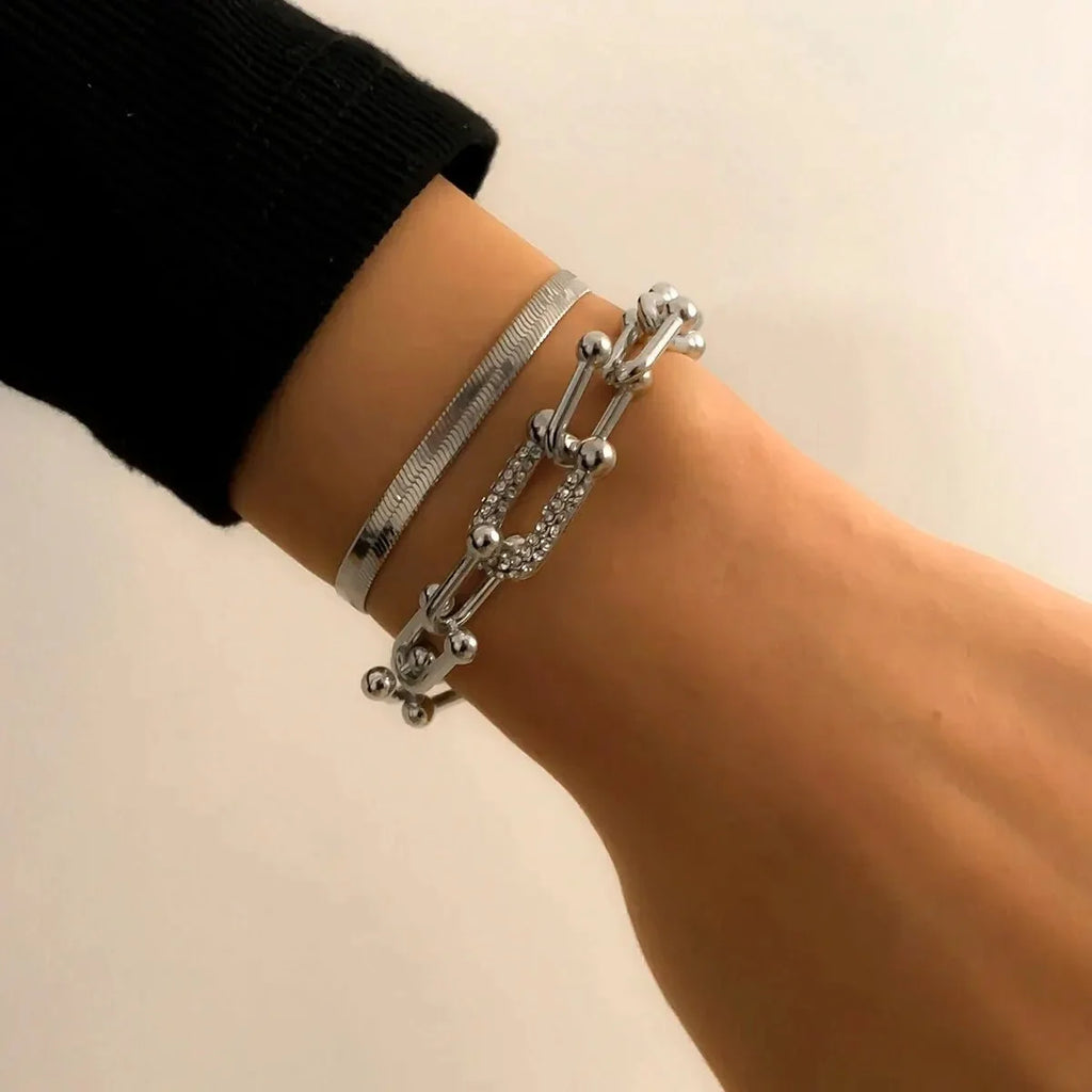 2pc Statement Chain Lock & Herringbone Bracelet — product detail
