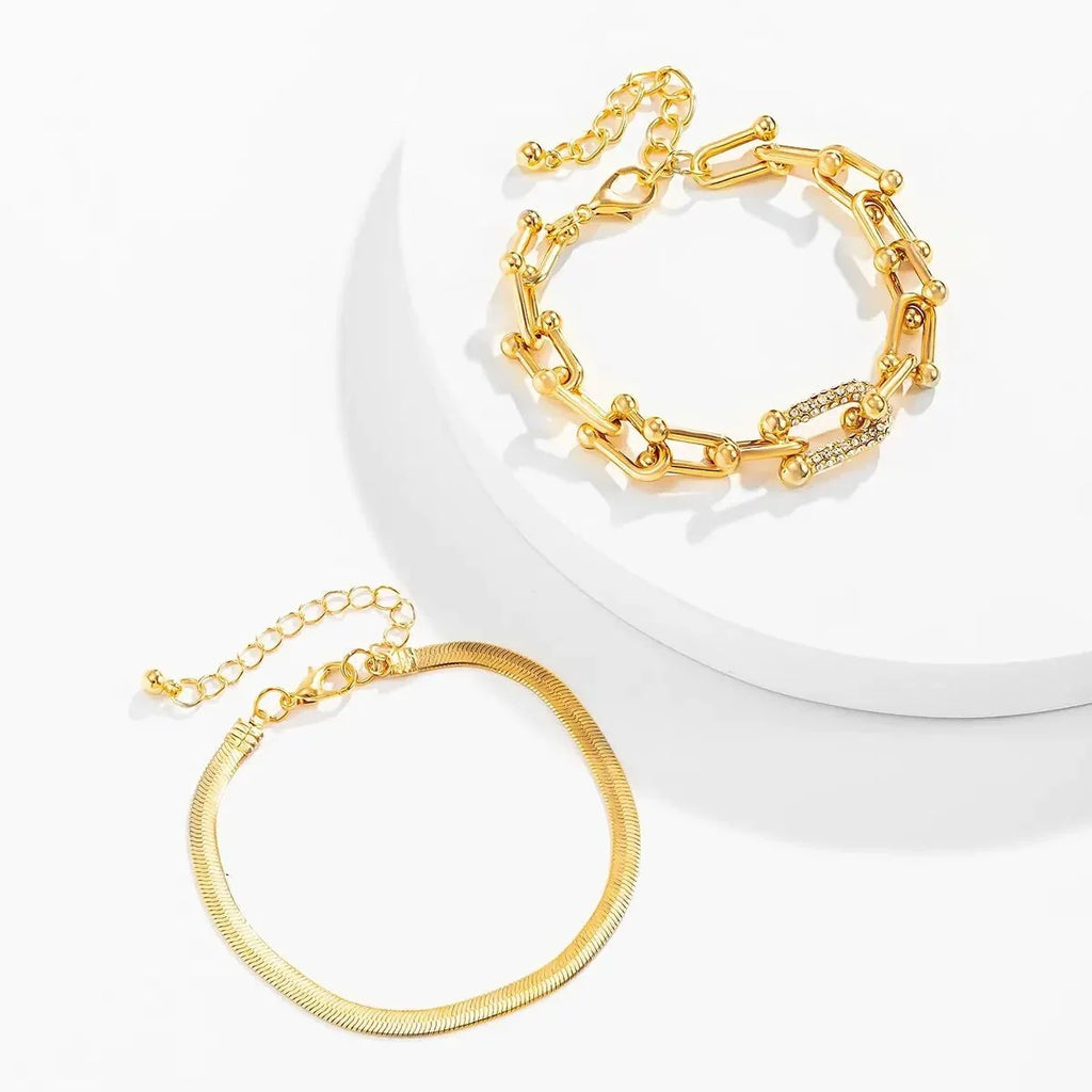 2pc Statement Chain Lock & Herringbone Bracelet — product detail