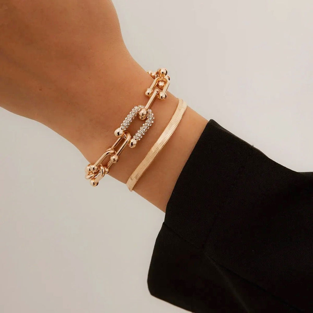 2pc Statement Chain Lock & Herringbone Bracelet — product detail