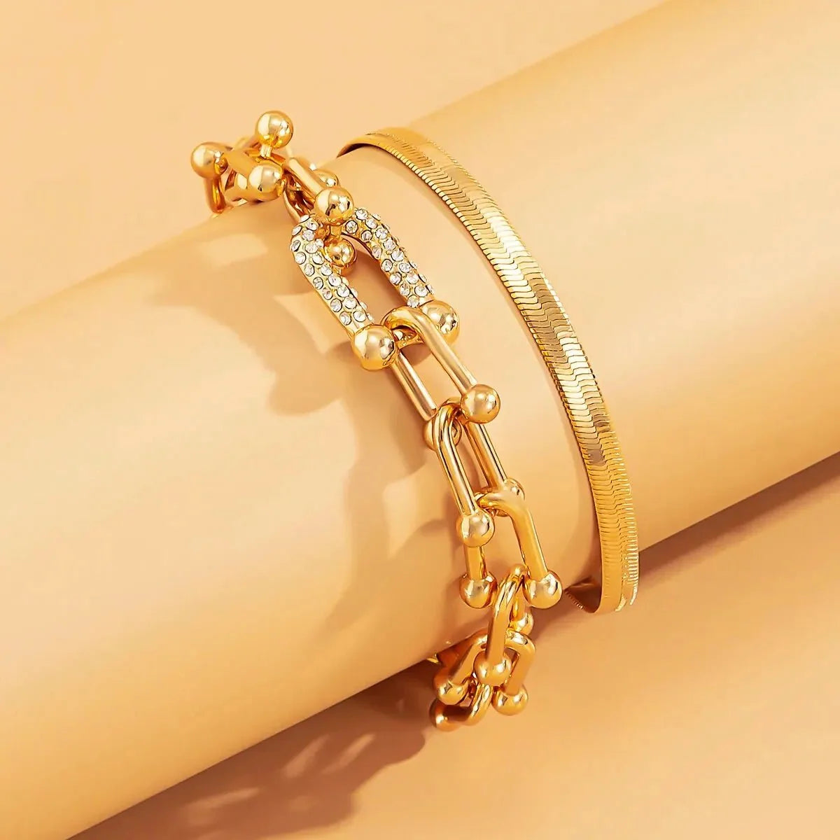 2pc Statement Chain Lock & Herringbone Bracelet — product detail