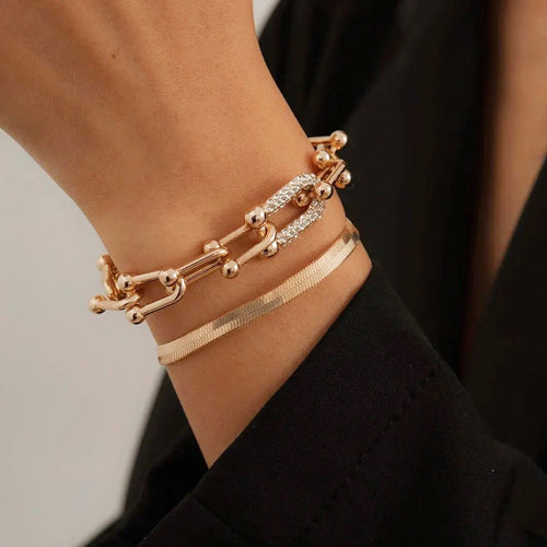 2pc Statement Chain Lock & Herringbone Bracelet — product detail
