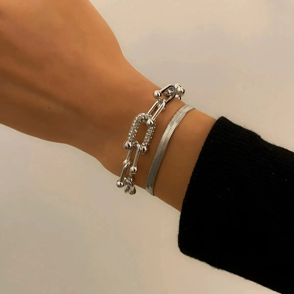 2pc Statement Chain Lock & Herringbone Bracelet — product detail