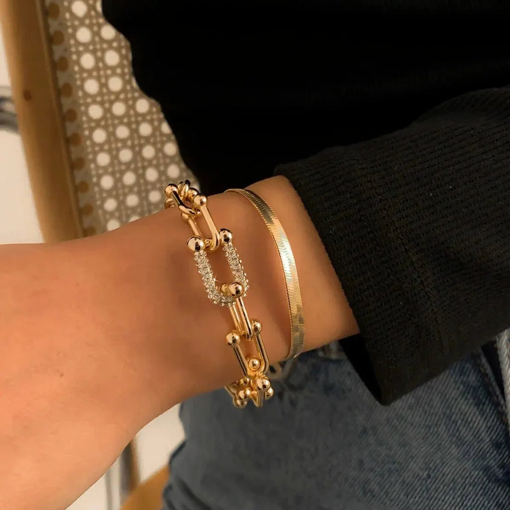 2pc Statement Chain Lock & Herringbone Bracelet — product detail
