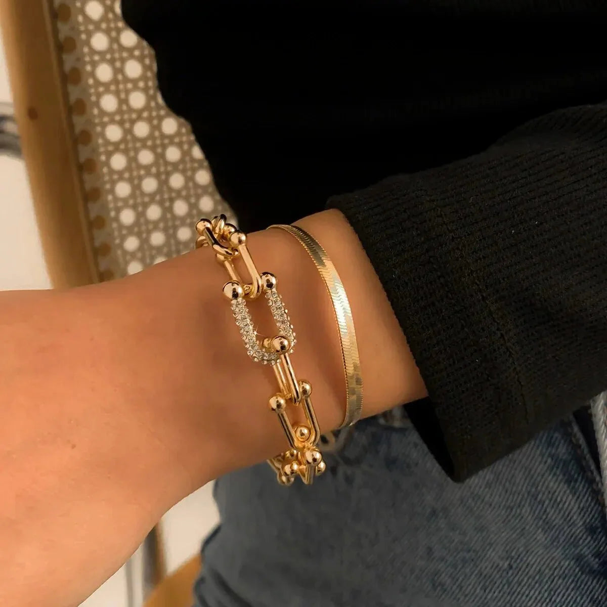 2pc Statement Chain Lock & Herringbone Bracelet — product detail