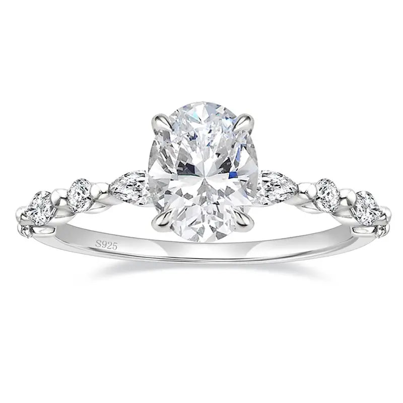 S925 3CT Elegant Oval Set Moissanite Accented Band Ring — product detail