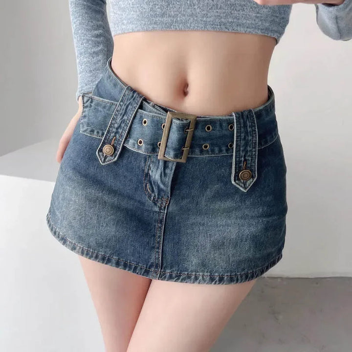 Vixen Belted Denim Mini Skirt