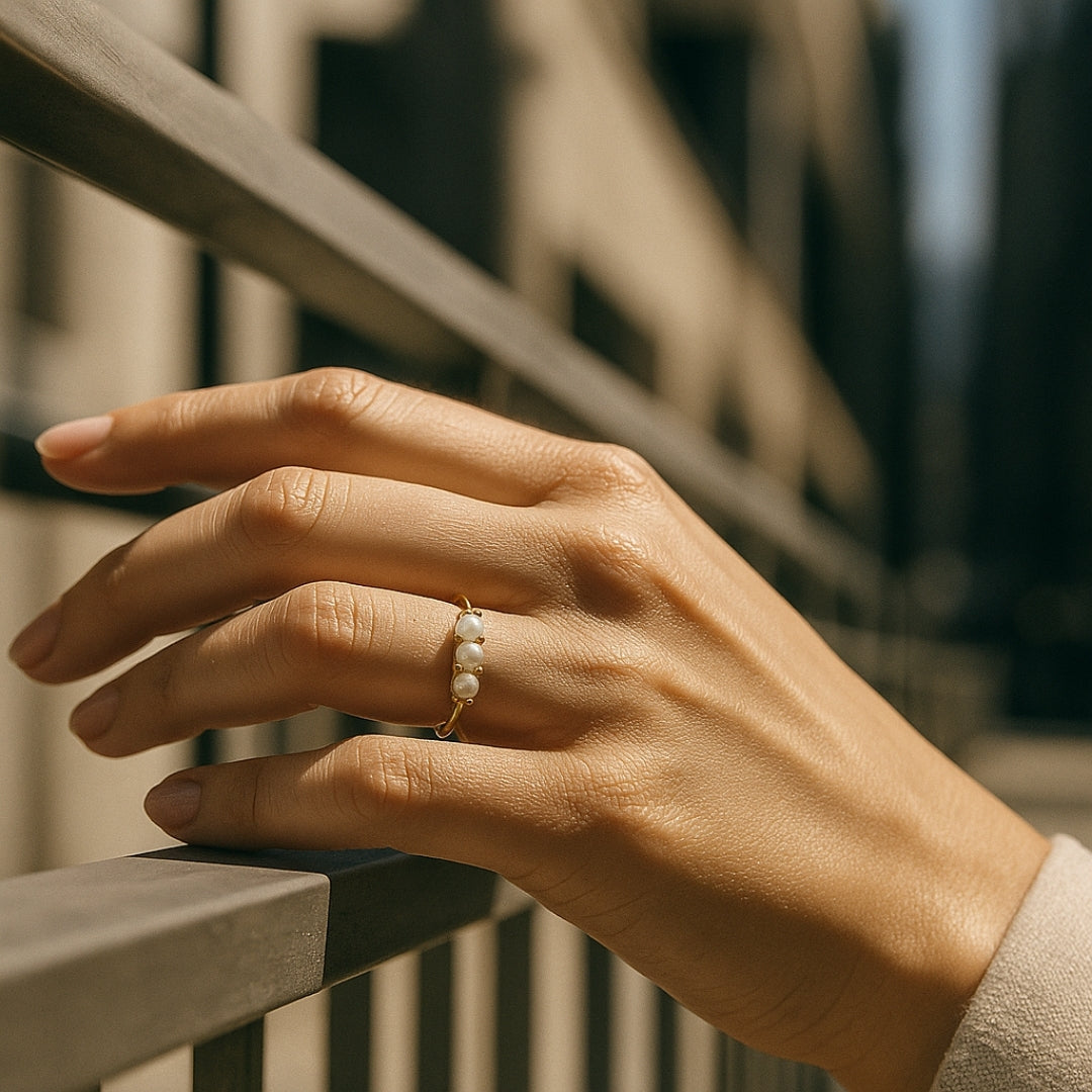 Triple Pearl Gold Ring
