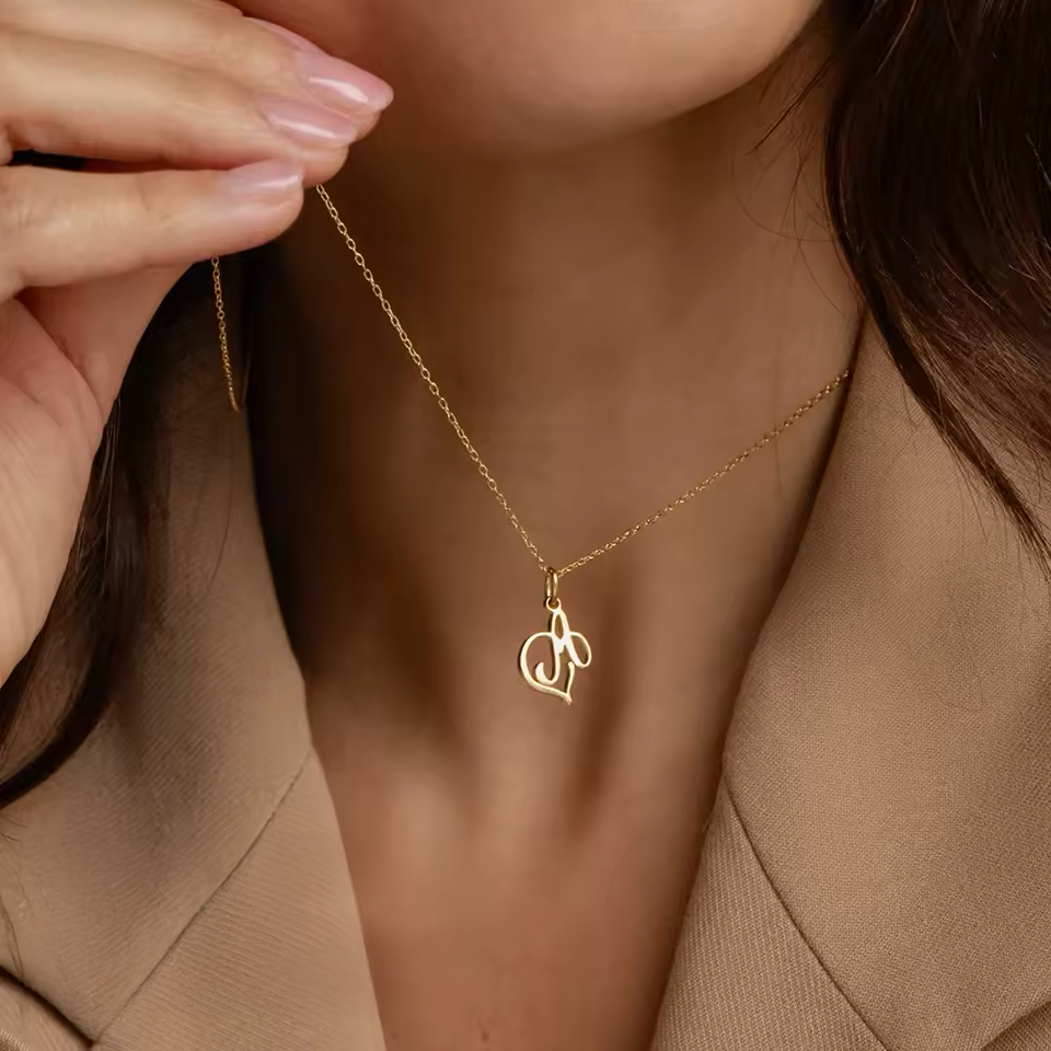 Dainty Heart Letter Initial Necklace — product detail