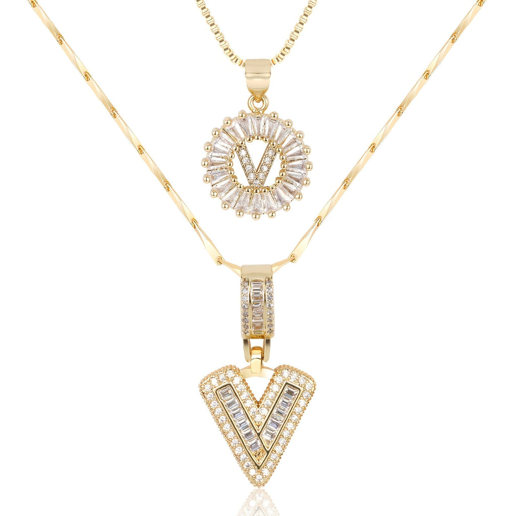 2pc 14k Sparkling Letter Initial Necklaces — product detail