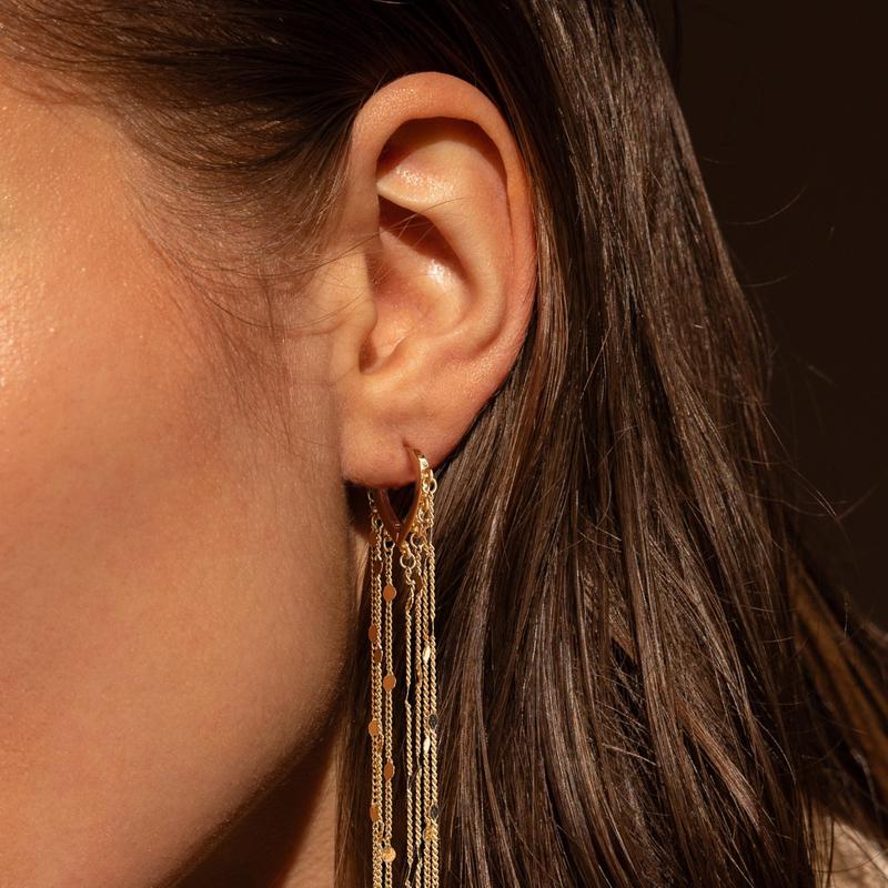 14k Tassel Chain Hoop Earrings — product detail