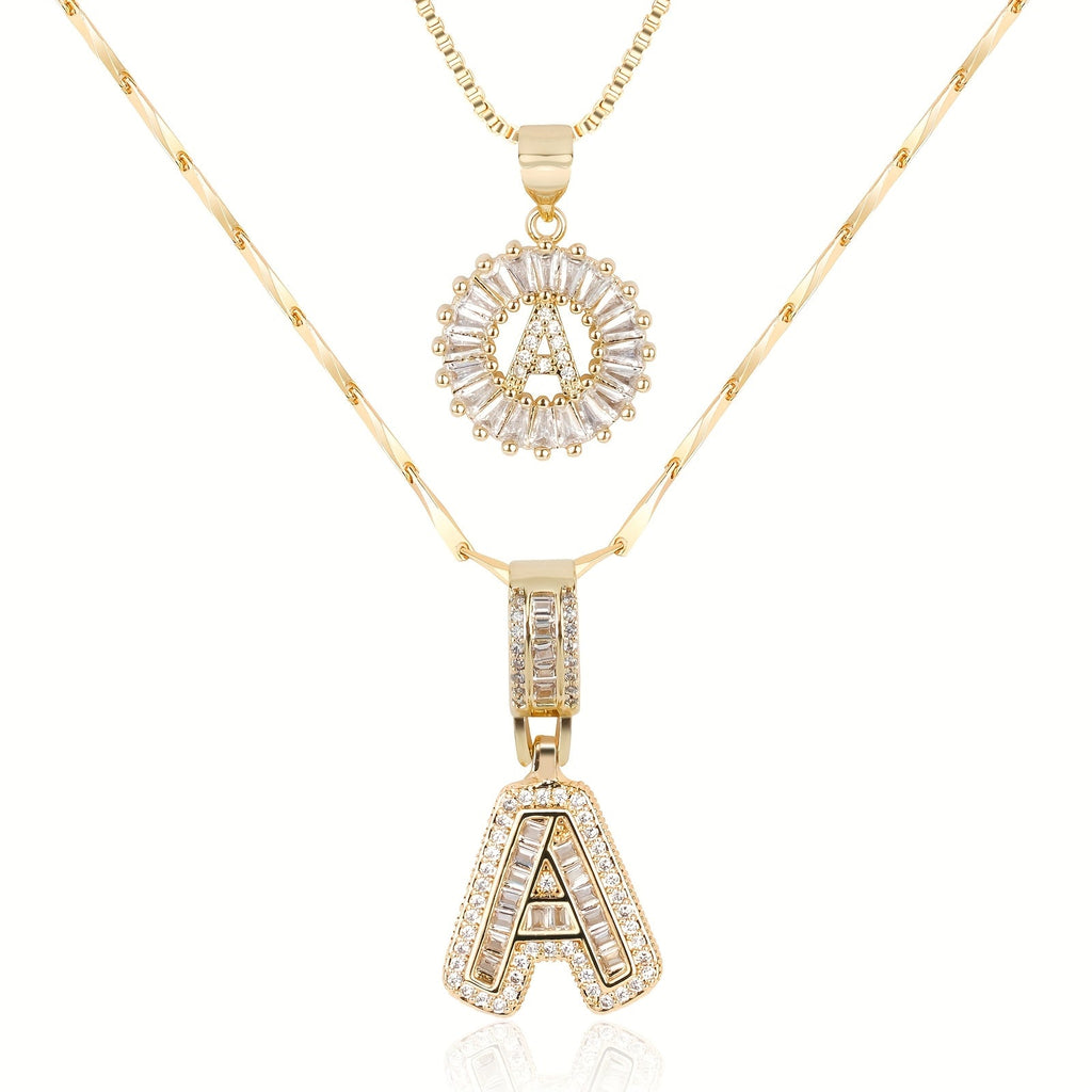 2pc 14k Sparkling Letter Initial Necklaces — product detail