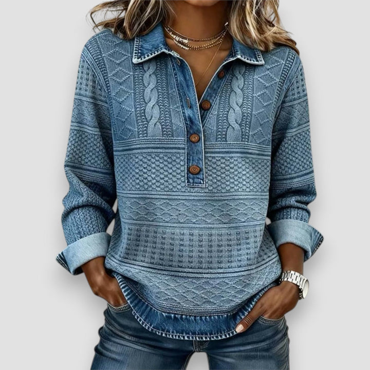 Lunad | Trendy Sweatshirt with Half Button and Collar