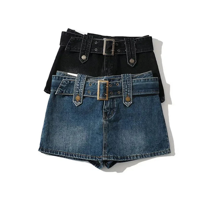 Vixen Belted Denim Mini Skirt