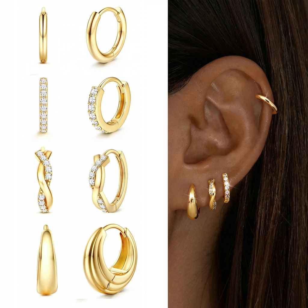 8pc Classic Huggie Hoop Earrings Set — product detail