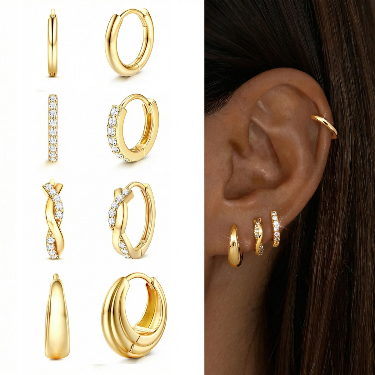 8pc Classic Huggie Hoop Earrings Set — product detail