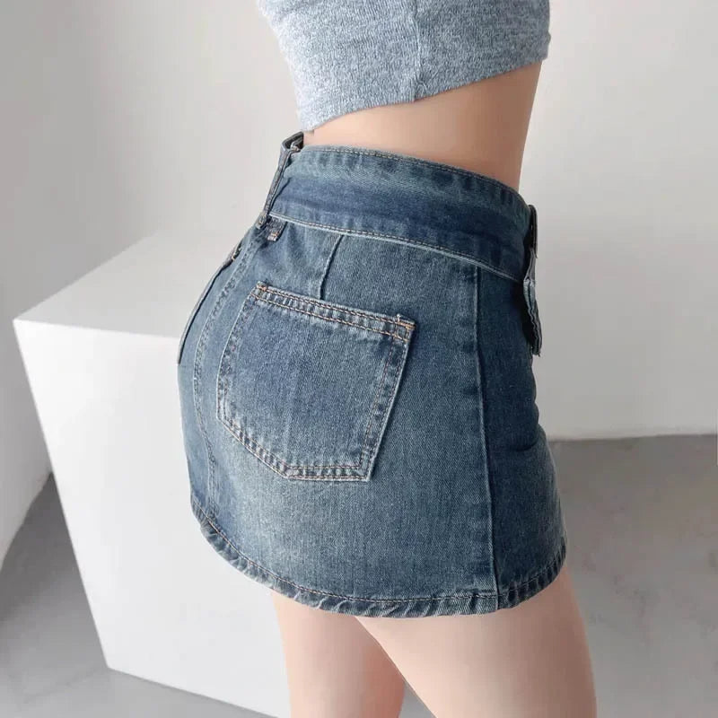 Vixen Belted Denim Mini Skirt